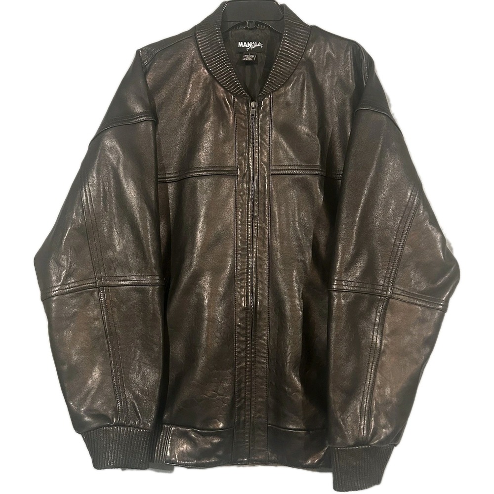 Man Alive Genuine Leather Bomber Jacket Black Men's Size LRG